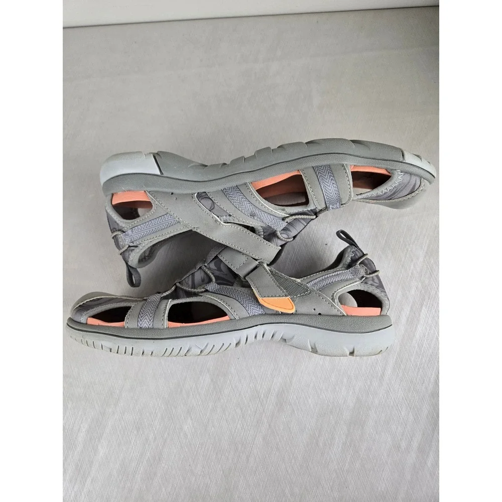 Dr Scholls Adelle Rek Women 7M Gray Peach Sporty Fisherman Sandals Walking Shoes